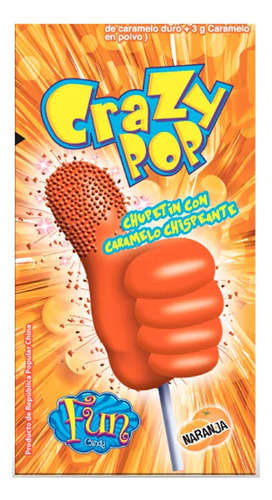 Chupetin Crazy Pop Con Caramelo Chispiando Naranja X20 Unid