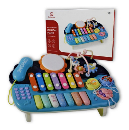 Piano Infantil Azul Con Marimba Y Teléfono