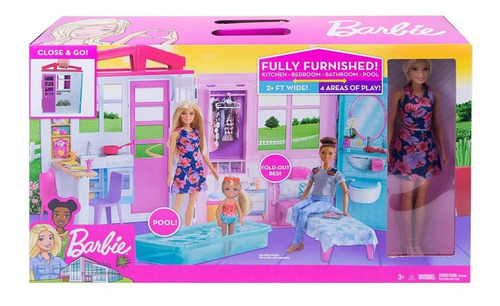 Casa Glam De La Barbie Amoblada Plegable Muñeca Y Accesorios