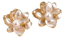 Comprar Aros De Flor Nacar Y Perla Elegantes Baño De Oro 18k