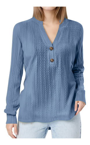Camiseta Casual De Manga Comprida Yu Fashion Button Com Deco