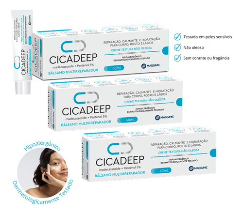 3x Cicadeep 40ml - Reparador Corporal E Facial = Cicaplast