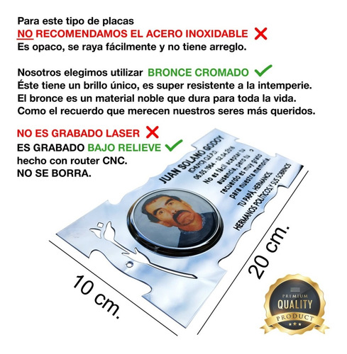 Imagen 2 de 10 de Placa Recordatoria Para Cementerio 20x10cm. Con Foto 6x6cm.