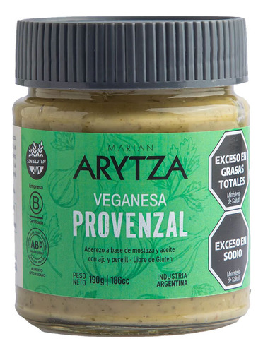 Mayonesa Vegana Provenzal Arytza X190grms Sin Tacc