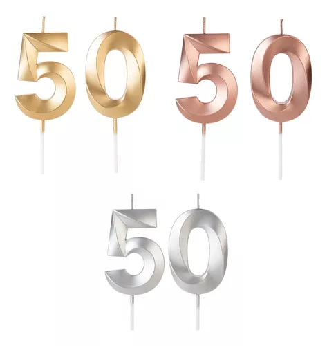 Decoração de aniversário Dourada para bolo + velas 50 anos