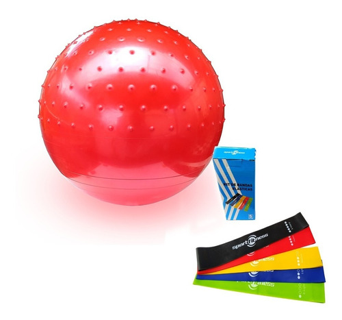 Balón Yoga 65 Cm + Kit X5 Bandas Resistencia Sport Fitness