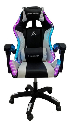 Sillas Gamer Luces Led Neon Rgb Reclinable Blanca