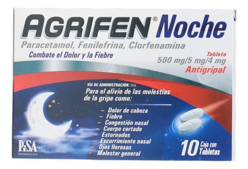 Agrifen Noche Clorfenamina Paracetamol Caja Con 10 Tabletas 