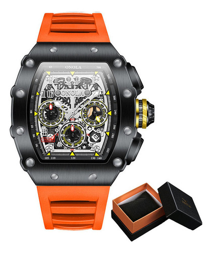 Moldura do relógio Onola Calender Luminous Business Quartz, cor preto/laranja