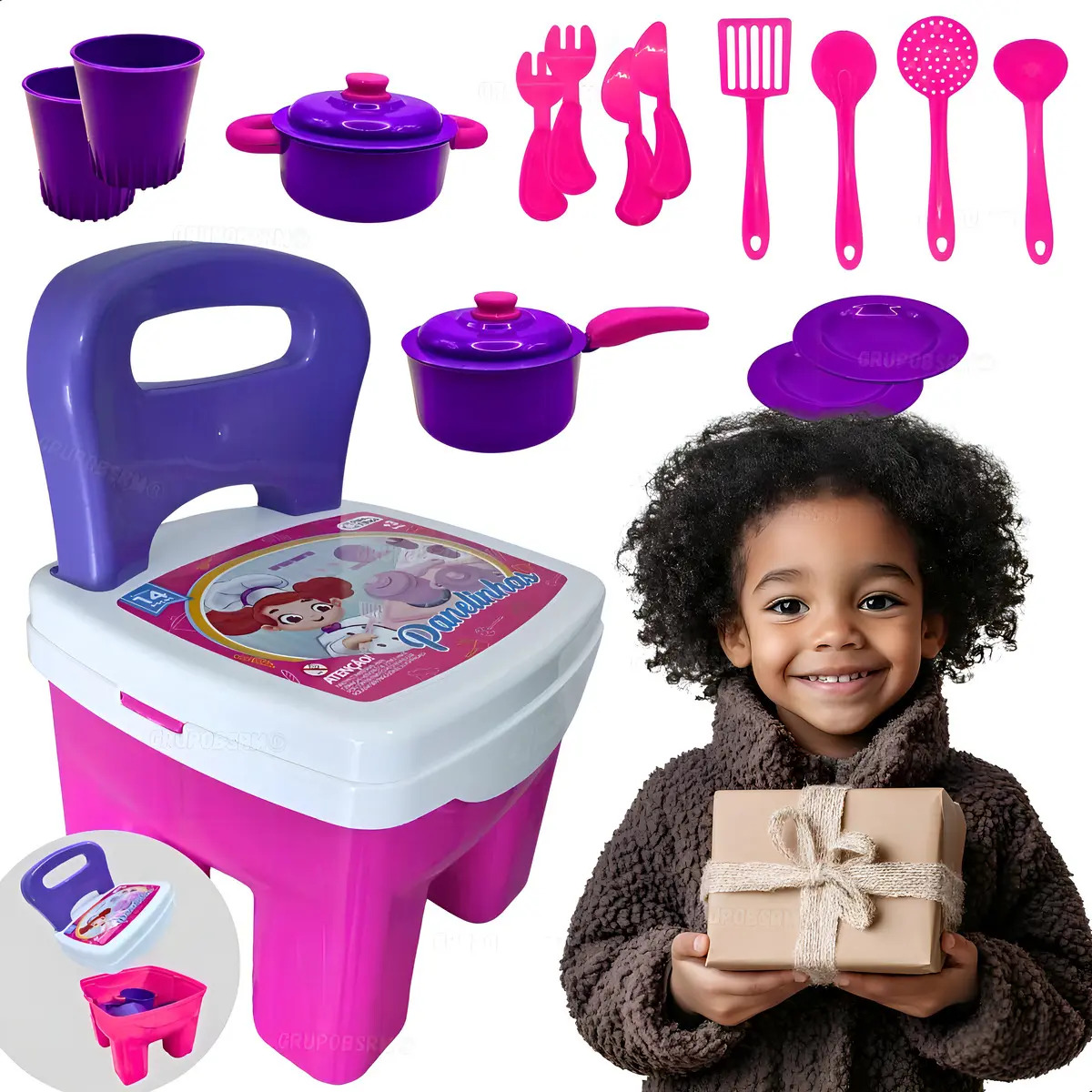 Cadeirinha Infantil Bsrm 14 Peças Kit Utensílios Cozinha Faz de Conta