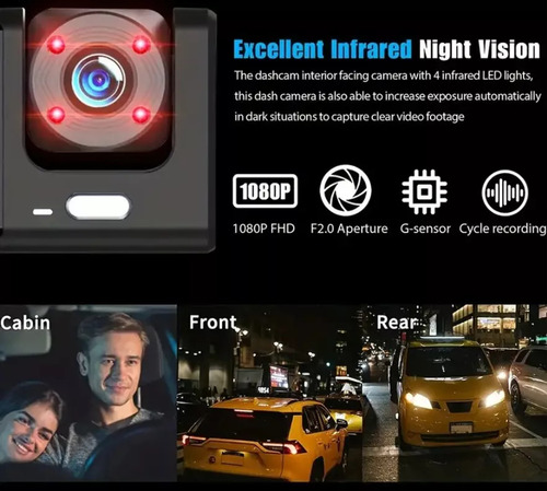 Cámara Para Automovil Accesorio Dashcamera Hd1080p 3pantalla