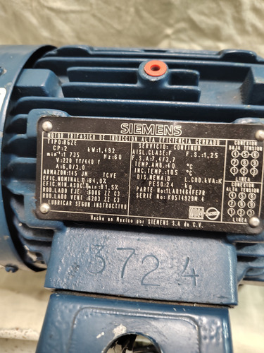 Motor Para Bomba. Siemens. 2 Hp. 3 F. 1725 Rpm. Cerrado. (Usado)