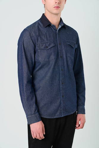 Vélez Camisa Alcor Manga Larga De Algodón Hombre Azul Oscuro