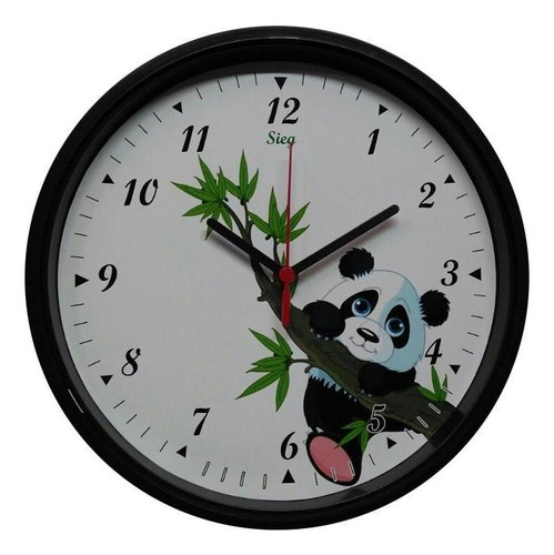 Relógio Sieg Redondo Preto Fundo Ursinho Panda 24cm