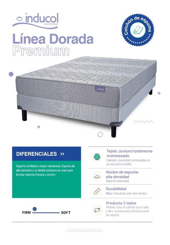 Imagen 5 de 6 de Colchon Espuma Inducol Linea Dorada Premium 080x190x26 Alt.d