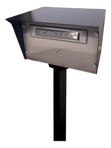 Buzón Para Cartas Con Poste Y Pulsador Negro Y Acero Inox