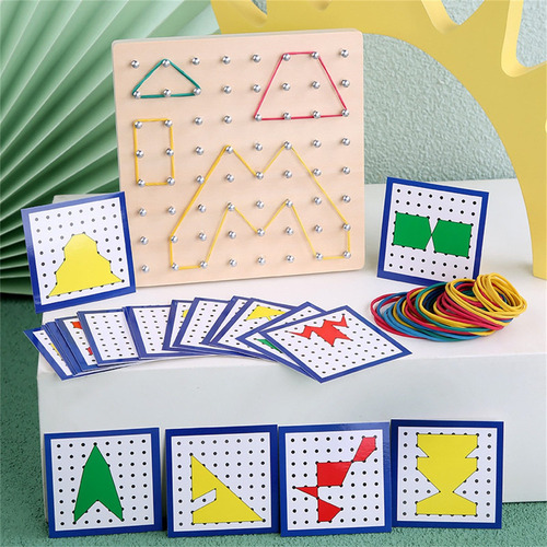 W Wooden Geoboard Montessori Toy Matemática Educação Gráfico