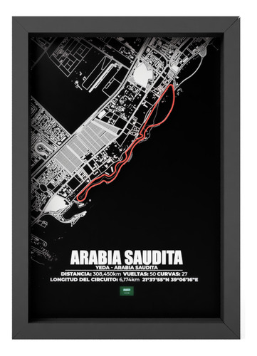 Cuadro F1 Arabia Pista Con Altura Y Profundidad 31x22,5cm Ciudad Negro Negro