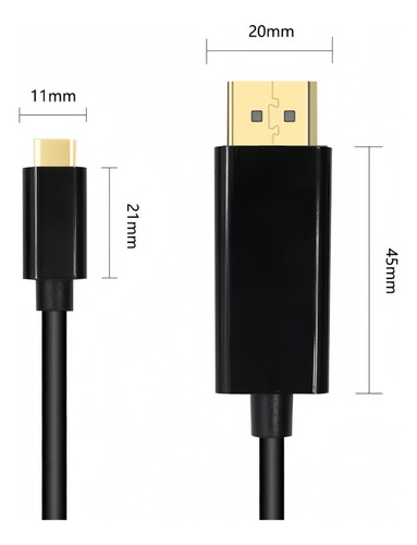 Cabo Tipo C Thunderbolt 3 Para Displayport 4k60hz Macho 1.8m