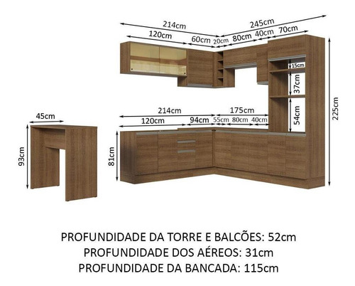 Madesa Gabinete Cocina Esquinero 504cm Glamy Color Marrón