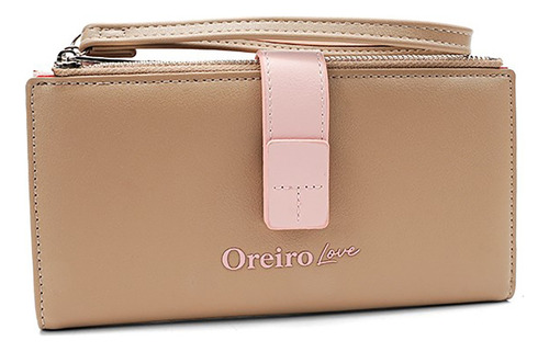Billetera Oreiro Grande Estilo Moderno Con Visor De Fotos Color Caqui Diseño De La Tela Liso