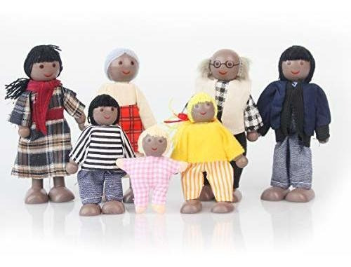 Gente De Casa De Muñecas Negra De Madera, 7 Figuras Familia