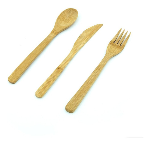 Set Juego De Cubiertos Reusable Bambú 3 Pz