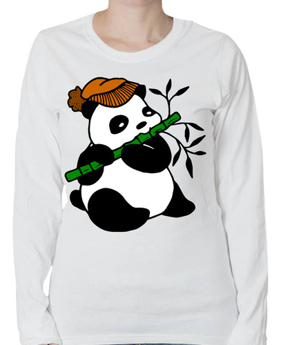 Playera Para Mujer Panda Con Gorro Comiendo Bambú