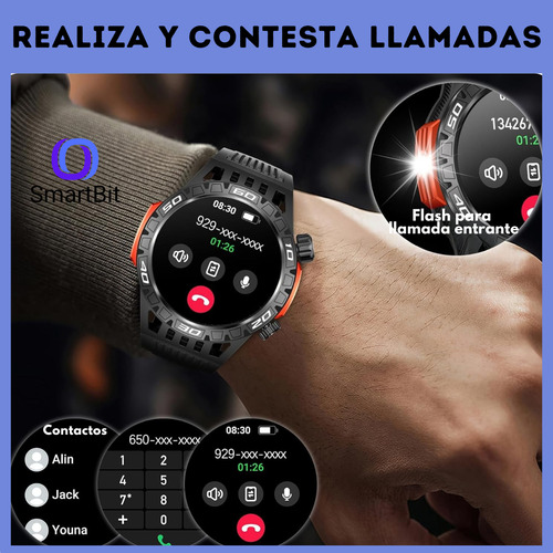 Reloj Inteligente Hombre Sumergible Smartbit H2 Verde Smartwatch Redondo Llamadas Militar 1 Atm Acuatico Mensajes Linterna Led Compatible Con Android E Ios Film Hidrogel