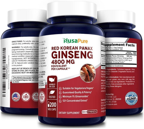 Imagen 7 de 7 de Ginseng Rojo Coreano Panax 4800mg Nusapure 200 Capsulas