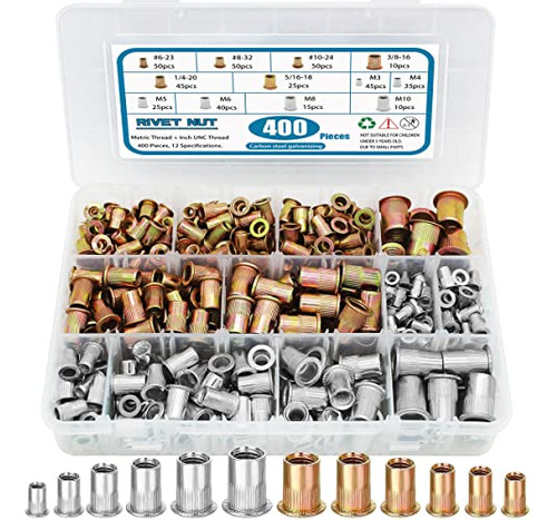 Kit De 400 Tuercas Remachables, Sae Y Métricas Surtidas Tuer
