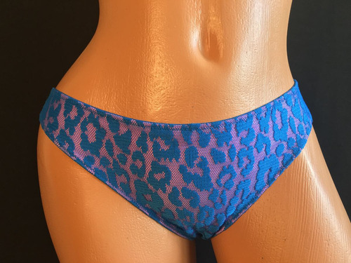 Lenceria Victorias Secret Tanga Encaje Azul Sobre Rosa S312