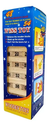 Set Juego Torre En Madera 54 Bloques Armable + Triki Clásico