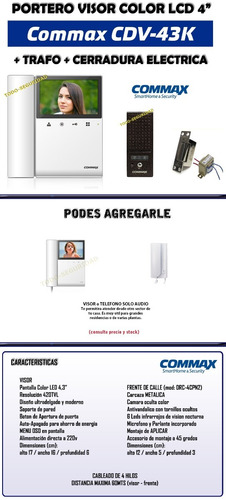 Imagen 4 de 7 de Kit Portero Visor Commax Lcd Led 4 Color Cdv43k + Cerradura