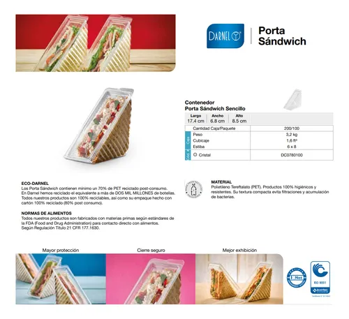 Contenedor Porta Sandwich Triangular X 60 Unds. Darnel