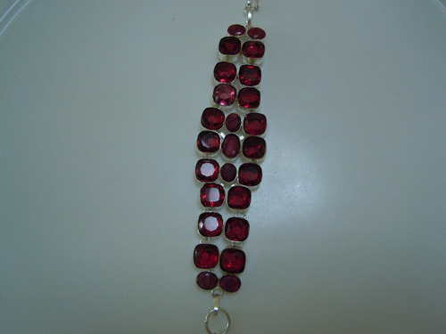 Pulsera Brazalete Bañada En Plata 925 Con Rubelita Y Rubíes