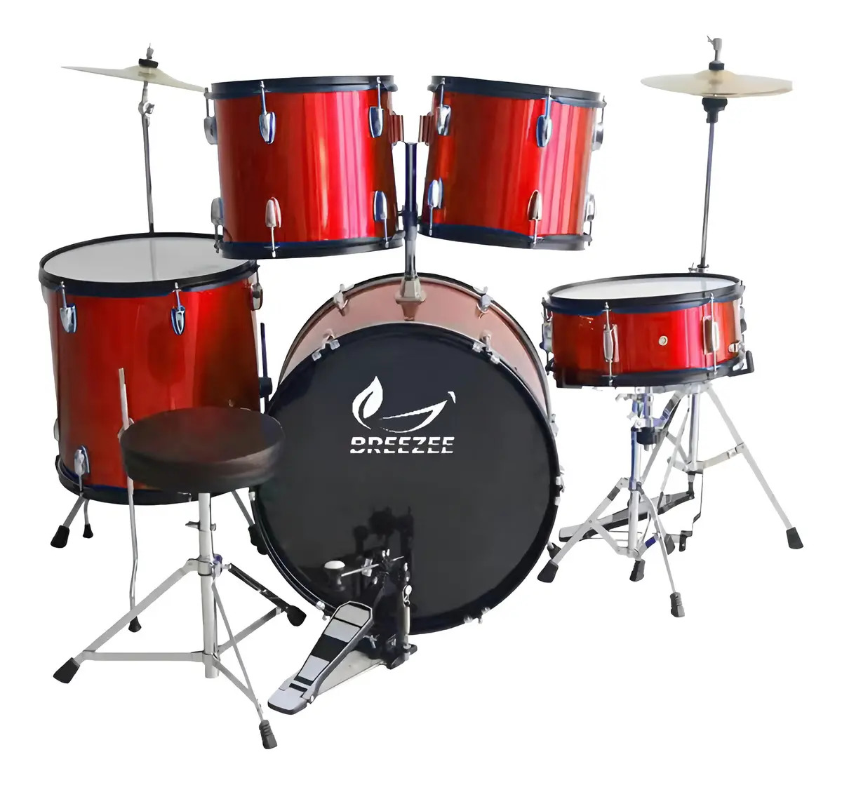 Bateria Musical Profesional Acustica Adulto 22 Pulgadas 5pz Color Rojo