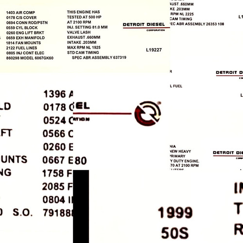 99 Detroit Series 60 12.7l - Juego De 3 Calcomanías De Recon