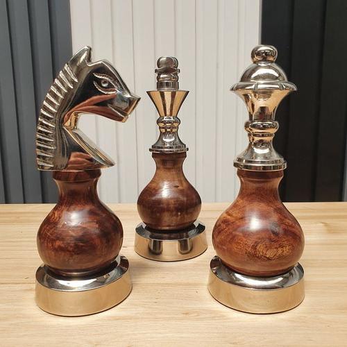 Piezas Decorativas Ajedrez Rey, Alfil Y Caballo Madera Y Met