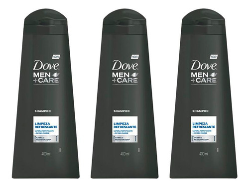 Kit 3 Shampoos Dove Men+care Limpeza Refrescante  400ml