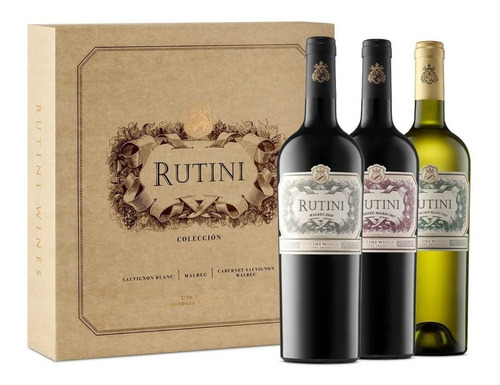 Vino Rutini X 3  Estuche Cartón Malbec, Cab. Malbec, S Blanc