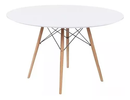 Mesa de jantar redonda 120d lacada en branco e madeira Isak