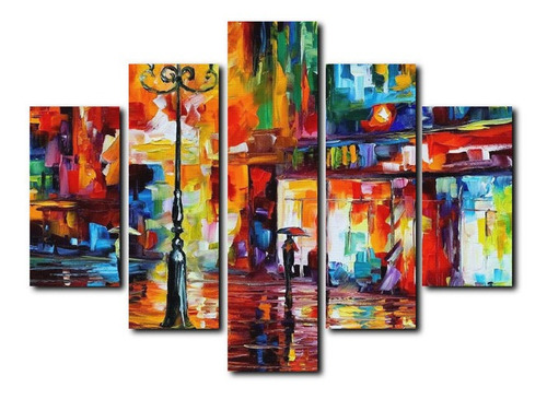 Cuadro Decorativo Canvas 5pz 220x120 Ciudad Tipo Oleo