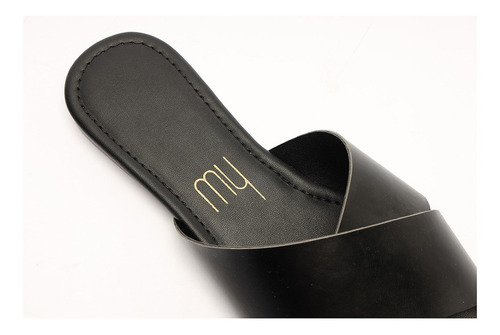 Imagem 6 de 6 de Sandália Feminina Rasteira Baixa Flat Tira X Preto My Shoes
