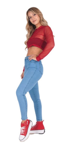 Jeans Mujer Elastizado Tiro Medio Alto Pantalon Chupin Lindo