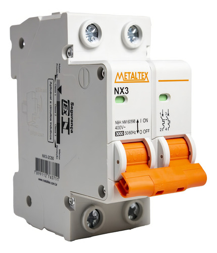 Mini Disjuntor 25a Bipolar C Selo Nx3-2c25 Metaltex