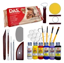 Comprar Cerámica 1kg. Herramientas, 6 Pinturas, Pinceles Y Paleta