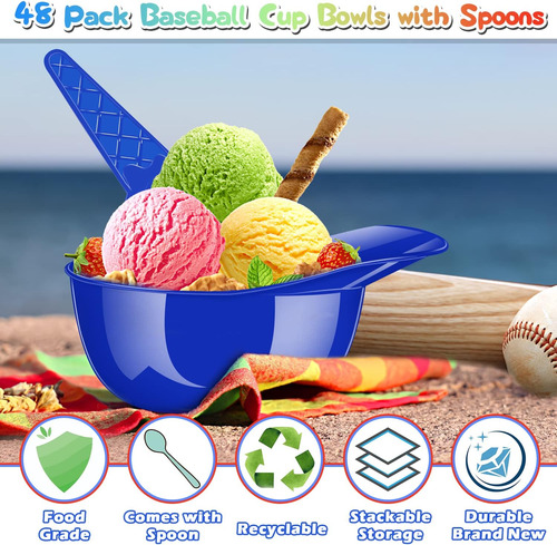Fjzz - Juego De 48 Cuencos De Helado Con Casco De Beisbol...
