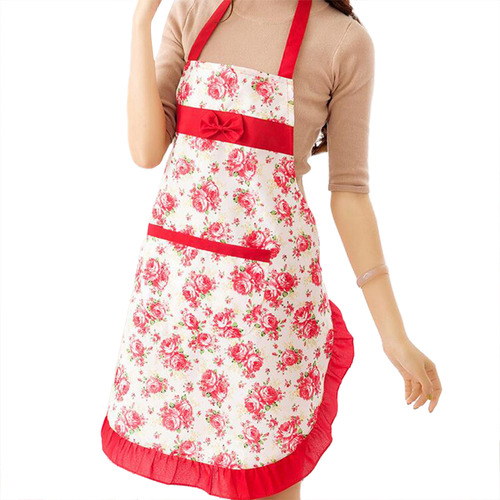 Delantal Con Forma De Babero De Terciopelo Floral Con Bolsil
