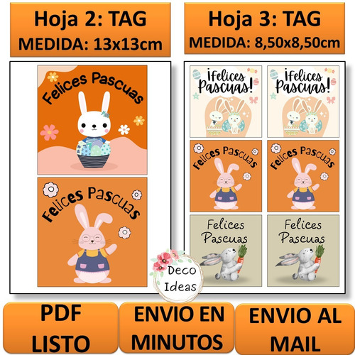 Imagen 3 de 6 de Kit Imprimible 08 Felices Pascuas Tag Etiqueta Stiker Cuadro